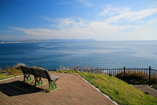 Panorama laut Tsugaru dari Cape Tachimachi