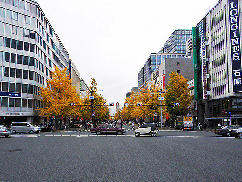 Pemandangan Jalan Midosuji di musim gugur
