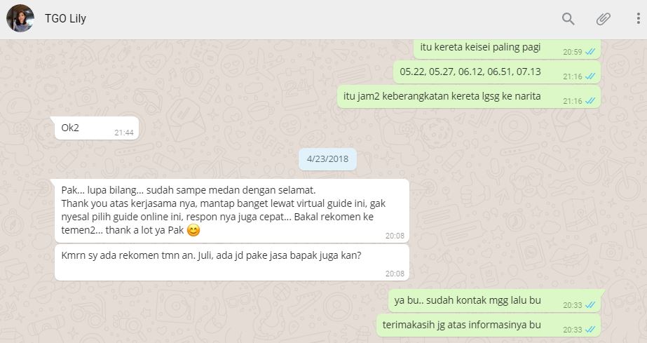 Testimoni Tour Guide Online Lily