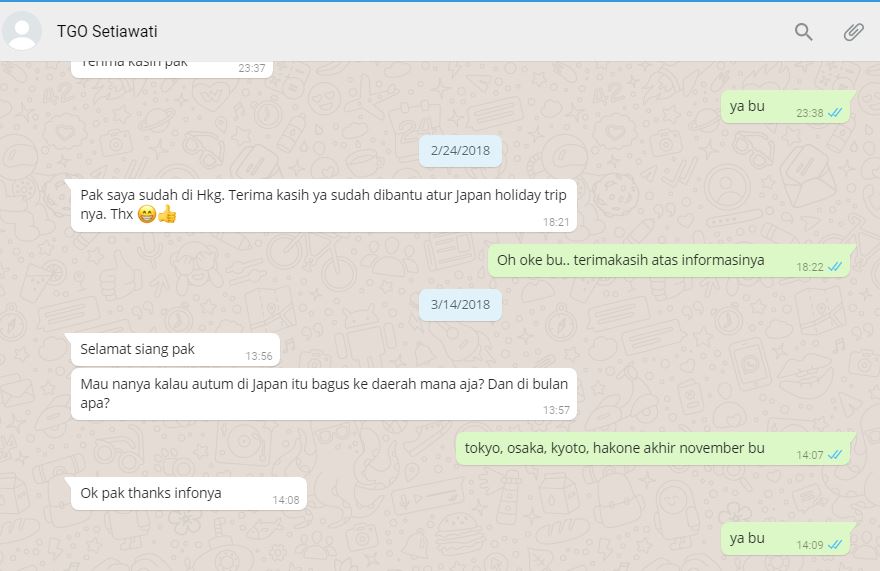 Testimoni Tour Guide Online Setiawaty