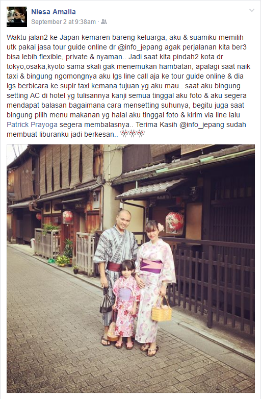 Testimoni Niesa Amalia untuk Tour Guide Online Info Jepang