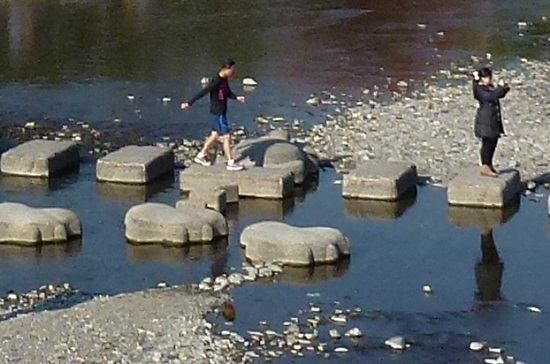 batu berbentuk kura-kura di sungai kamogawa