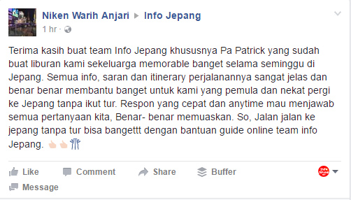 Testimoni Niken untuk untuk Tour Guide Online Info Jepang